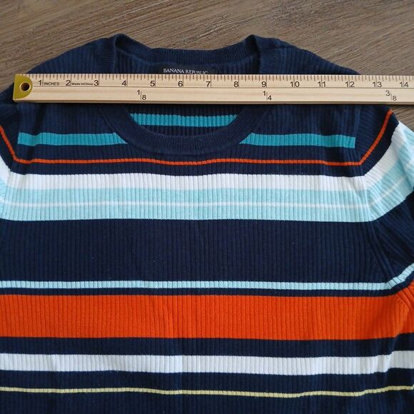 Banana Republic Womens XL Stretch Sweater Ribbed Stripes Short Sleeve Casual - Picture 5 of 7
